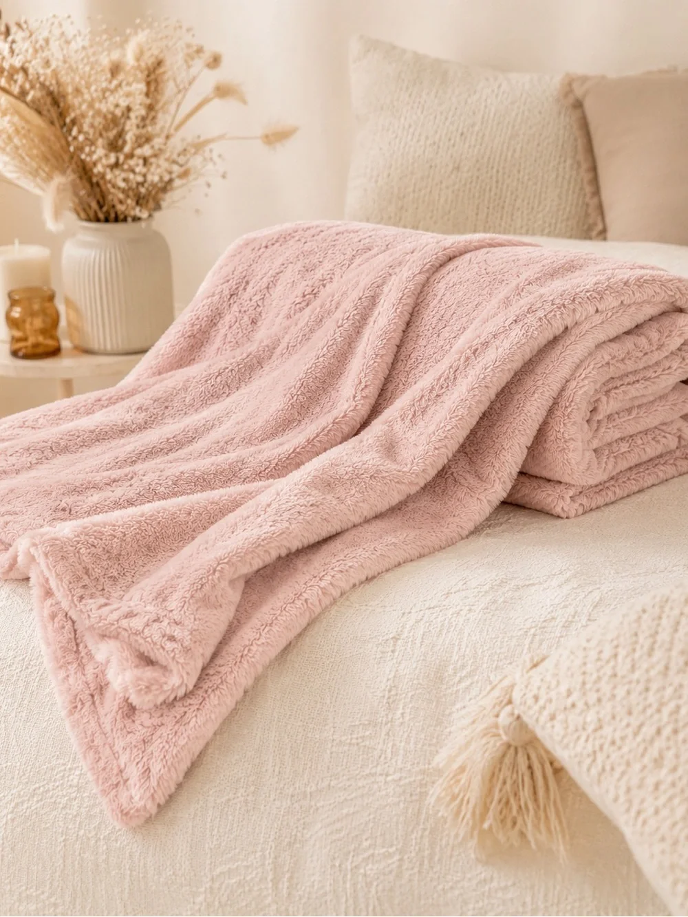 Luxurious Plush Throw Blanket in Dusty Rose